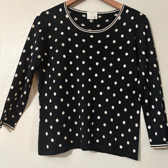 Neiman Marcus Black, White and cream polka dot 100% Silk Sweater. - Picture 1 of 9